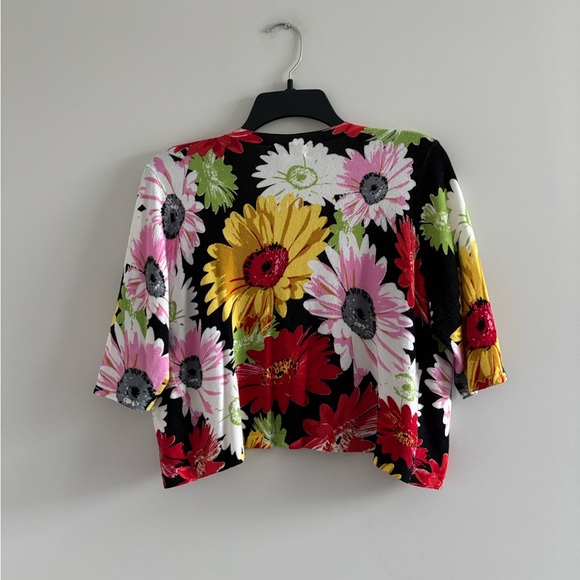 VTG Joseph A Cardigan Sweater Bolero Shrug Floral Colorful Knit Women PL Boho - Picture 2 of 10